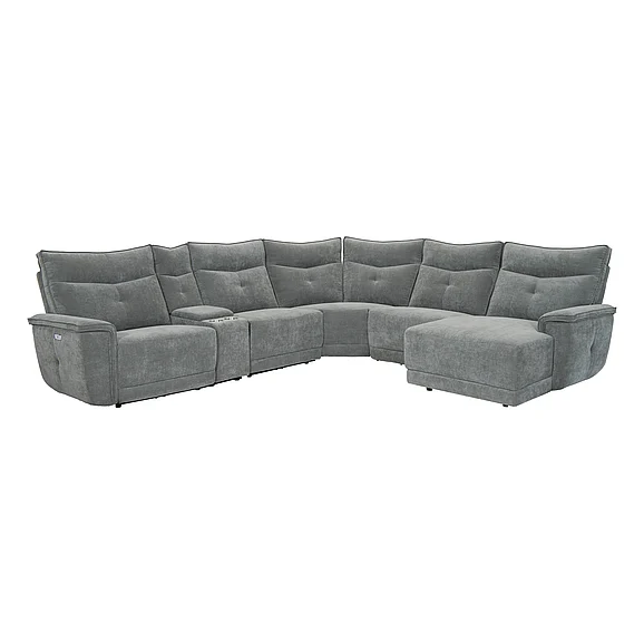 Homelegance Tesoro 6-Piece Modular Power Reclining Sectional with Power Headrests, Right Chaise and USB Ports in Dark gray 9509DG*6LRPWH5R