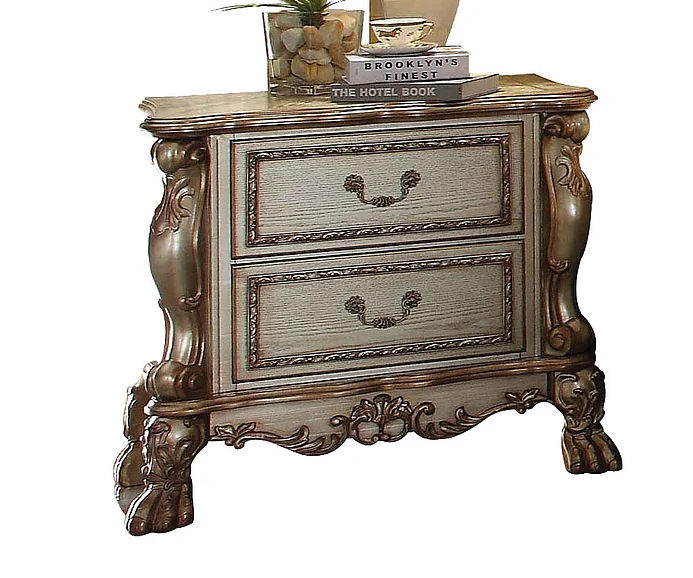 Acme Dresden 2-Drawer Nightstand in Gold Patina & Bone 23163