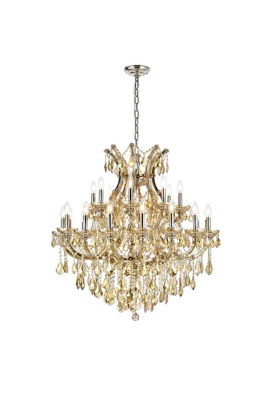 Elegant Maria Theresa 24 Light Golden Teak Chandelier Golden Teak (Smoky) Royal Cut Crystal 2800D36GT-GT/RC