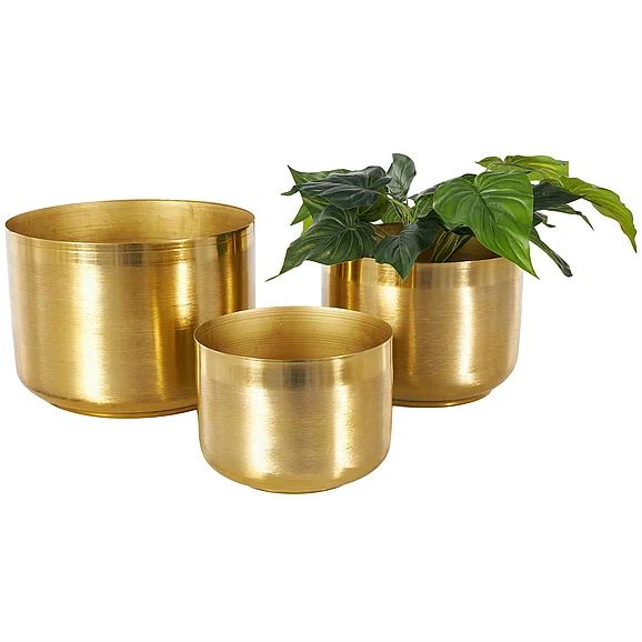 UMA CosmoLiving by Cosmopolitan Gold Metal Indoor Outdoor Planter, Set of 3 9, 7, 6H | 95885