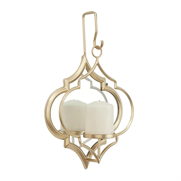 UMA CosmoLiving by Cosmopolitan Gold Metal Geometric Wall Hanging Pillar Indoor Outdoor Wall Sconce, 10" x 4" x 16" | 95893