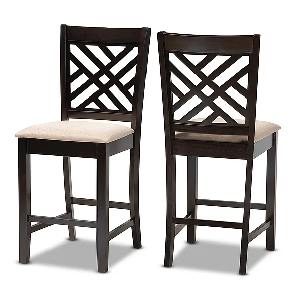 Baxton Studio Caron Sand Upholstered Espresso Brown Counter Height (Set of 2) Pub Chair Set 9597