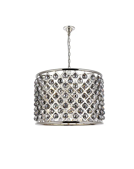Elegant Madison 8 Light Polished Nickel Chandelier Silver Shade (Grey) Royal Cut Crystal 1206D27PN-SS/RC