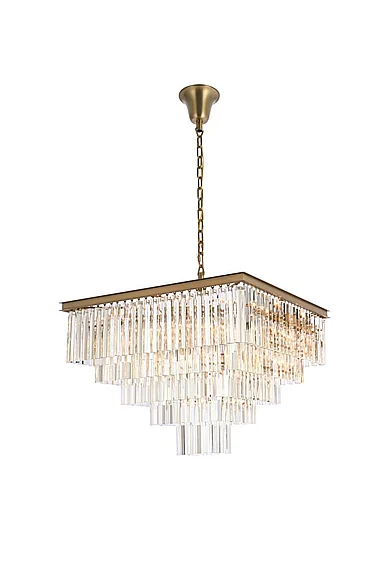 Elegant Sydney 34 In. Square Crystal Chandelier in Satin Gold 1201S34SG/RC