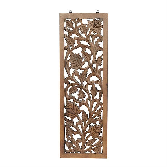 UMA Brown Wooden Floral Handmade Intricately Carved Acanthus Home Wall Decor, 12 x 1 x 36 | 96077