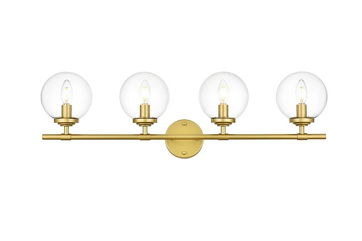 Elegant Ingrid 4 Light Brass and Clear Bath Sconce LD7302W33BRA CLOSEOUT