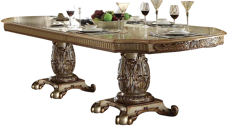 Acme Vendome Double Pedestal Dining Table in Gold Patina 63000