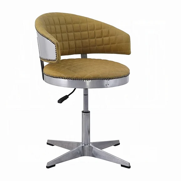 ACME Brancaster Adjustable Stool with Swivel in Turmeric Top Grain Leather and Chrome 96470
