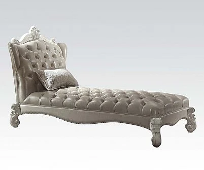 Acme Versailles Chaise w/ 1 Pillow in Vintage Gray PU & Bone White 96542