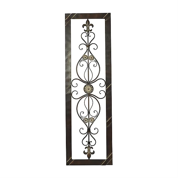 UMA Brown Metal Scroll Ornate Home Wall Decor with Black Frame, 19" x 1" x 62" | 96553