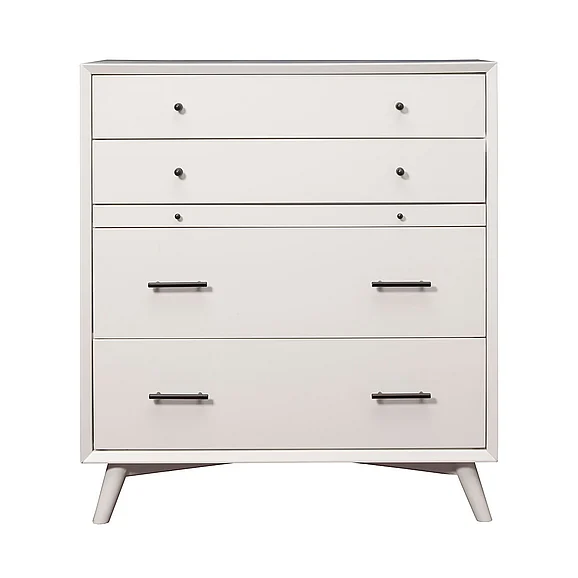 Alpine Furniture Flynn 4 Drawer Multifunction Chest with Pullout Workstation Tray in White 966-W-05