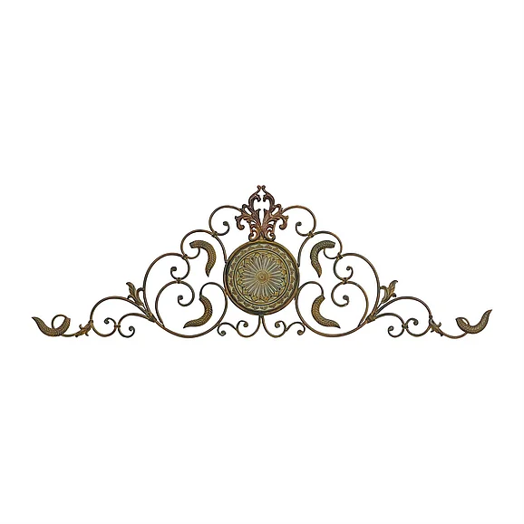 UMA Gold Metal Scroll Home Wall Decor with Embossed Details, 57" x 1" x 19" | 96647