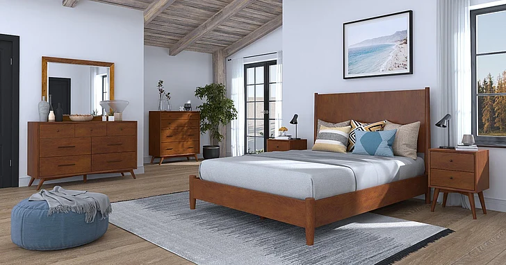 Alpine Furniture Flynn 766/966 4-Piece Platform Bedroom Set in Acorn