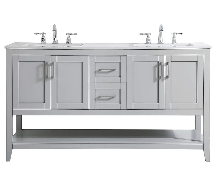 Elegant 60 In. Double Bathroom Vanity in Grey VF16060DGR