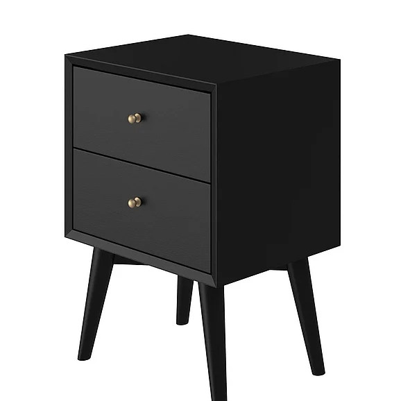 Alpine Furniture Flynn Mid Century Modern 2 Drawer Nightstand in Black 966BLK-02