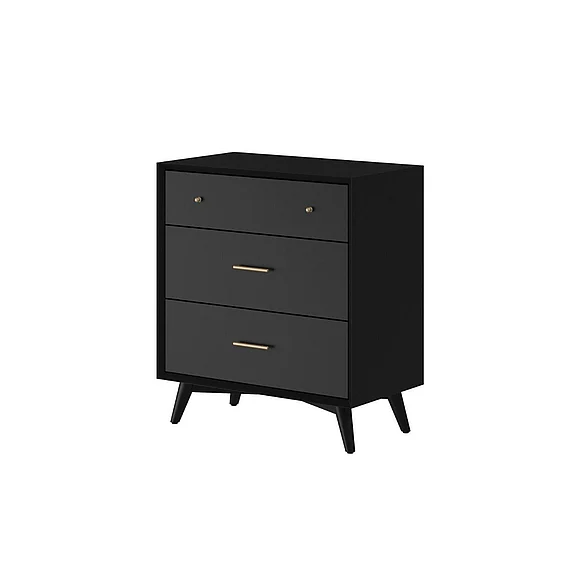 Alpine Furniture Flynn Mid Century Modern 3 Drawer Small Chest in Black 966BLK-04