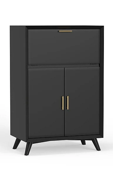 Alpine Furniture Flynn Large Bar Cabinet w/Drop Down Tray in Black 966BLK-16