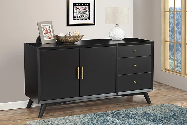 Alpine Furniture Flynn Sideboard in Black 966BLK-64