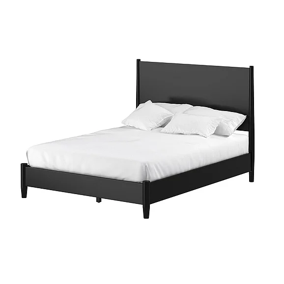 Alpine Furniture Flynn Mid Century Modern Cal King Panel Bed in Black 966BLK-07CK