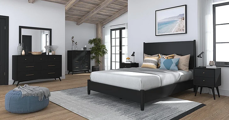 Alpine Furniture Flynn 766/966 4-Piece Platform Bedroom Set in Black
