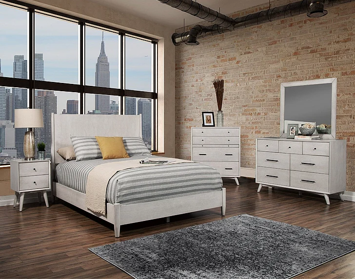 Alpine Furniture Flynn 4-Piece Panel Bedroom Set in Gray