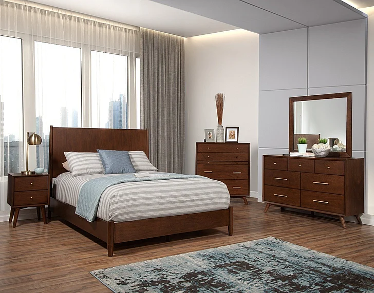 Alpine Furniture Flynn 766/966 4-Piece Platform Bedroom Set in Walnut