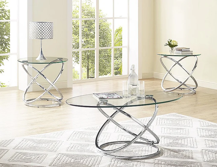 Emma Mason Signature Lantern Hill 3-Pc Cocktail Table Set in Chrome/Glass