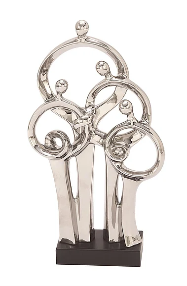 UMA Silver Porcelain Ceramic Family Decorative Sculpture, 11 x 4 x 21 | 96768