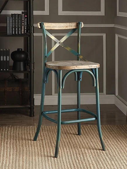 ACME Zaire Bar Chair in Antique Turquoise and Antique Oak 96807
