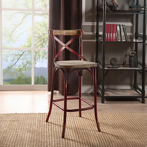 ACME Zaire Bar Chair in Antique Red and Antique Oak 96808