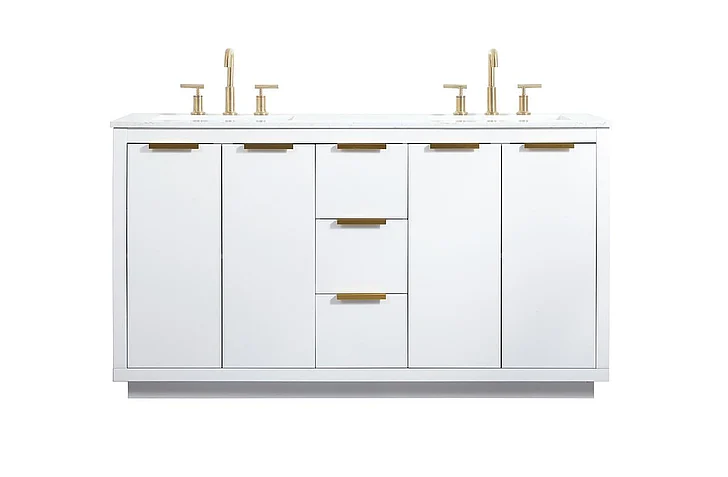 Elegant 60 In. Double Bathroom Vanity in White VF19460DWH