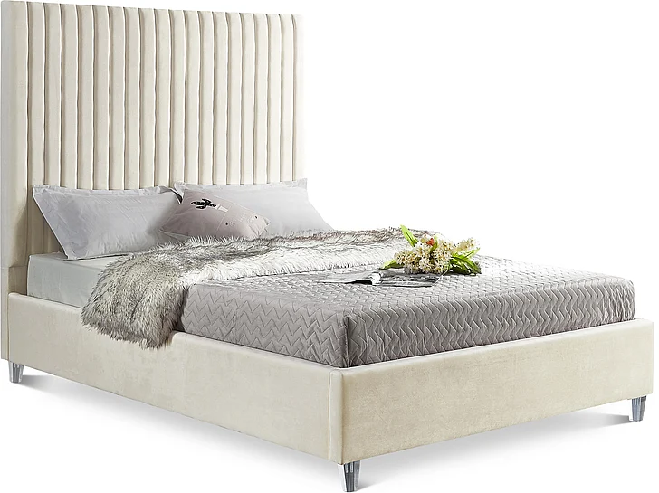 Meridian Candace Velvet Queen Bed in Cream Velvet CandaceCream-Q