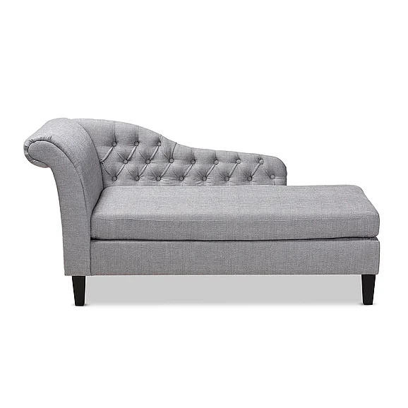 Baxton Studio Florent Grey Upholstered Black Chaise Lounge 9702