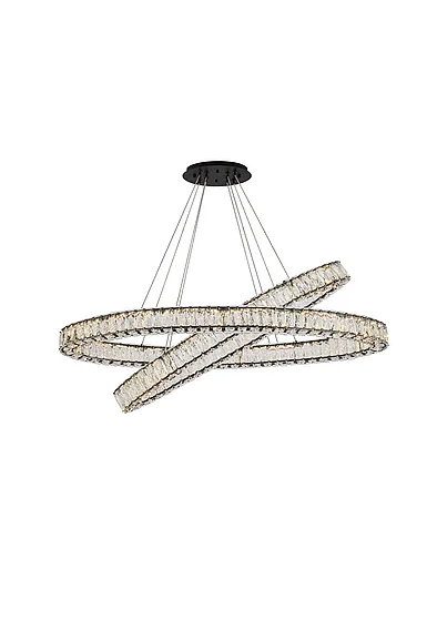 Elegant Monroe 48 In. Led Oval Double Ring Pendant in Black 3503D48BK