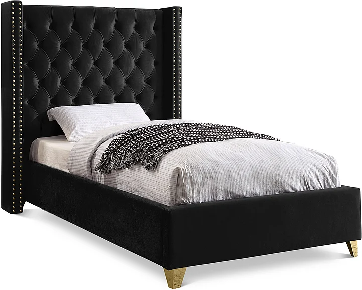 Meridian Barolo Velvet Twin Bed in Black Velvet BaroloBlack-T