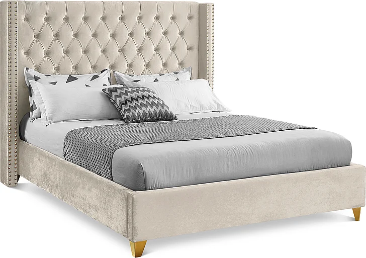 Meridian Barolo Velvet Full Bed in Cream Velvet BaroloCream-F
