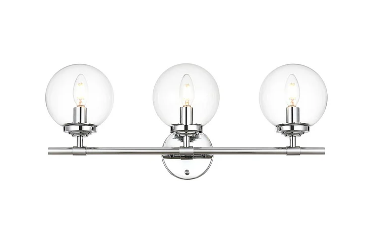Elegant Ingrid 3 Light Chrome and Clear Bath Sconce LD7302W24CH CLOSEOUT