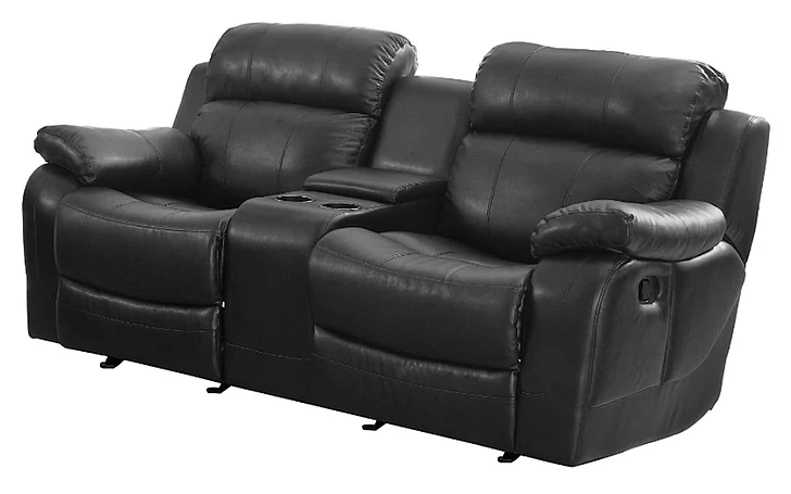 Homelegance Furniture Marille Double Glider Reclining Loveseat w/ Center Console in Black 9724BLK-2