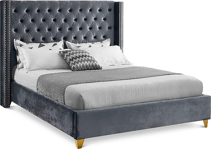 Meridian Barolo Velvet Full Bed in Grey Velvet BaroloGrey-F