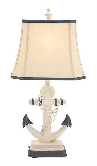 UMA Blue Polystone Anchor Room Table Lamp with Tapered Shade, | 97315