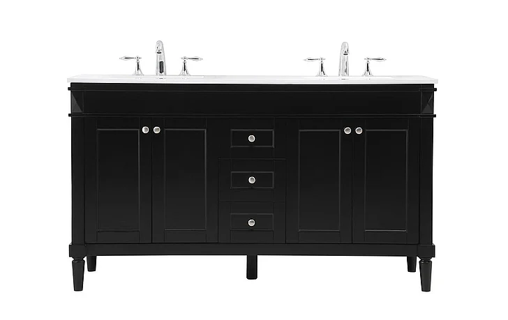Elegant 60 In. Double Bathroom Vanity in Black VF31860DBK CLOSEOUT