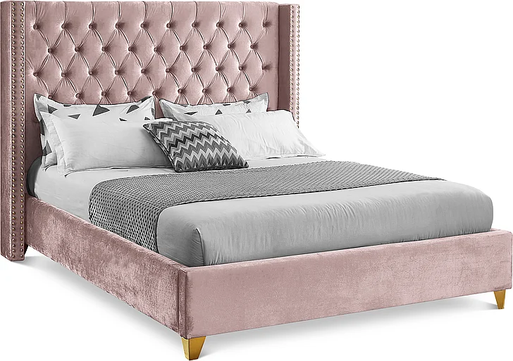 Meridian Barolo Velvet King Bed in Pink Velvet BaroloPink-K