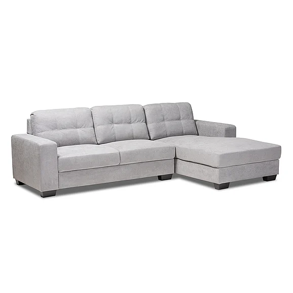 Baxton Studio Langley Light Grey Upholstered Sectional Sofa with Right Facing Chaise 9739