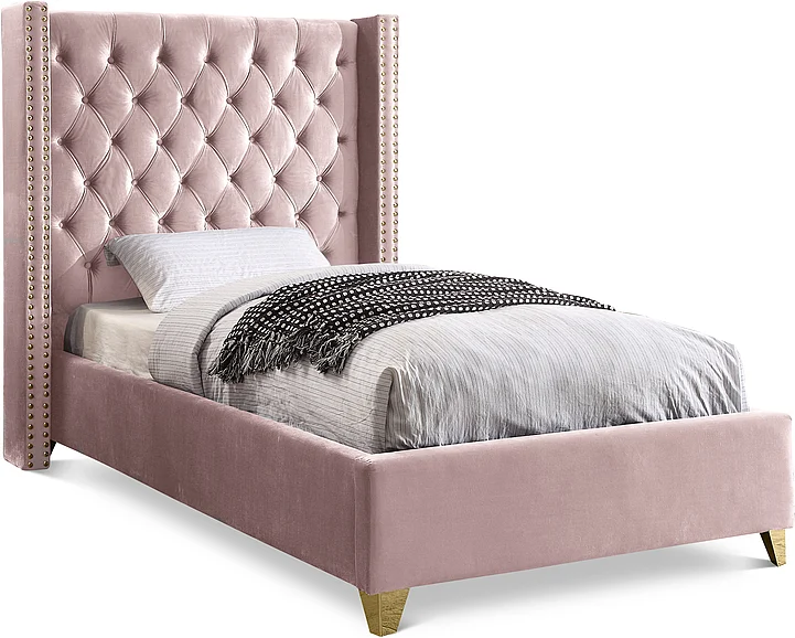 Meridian Barolo Velvet Twin Bed in Pink Velvet BaroloPink-T