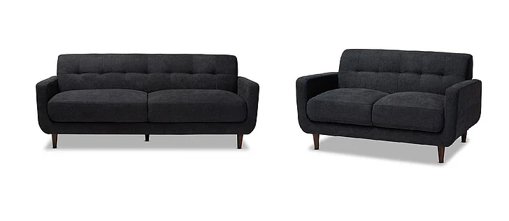 Baxton Studio Allister 2pc Upholstered Living Room Set in Dark Grey