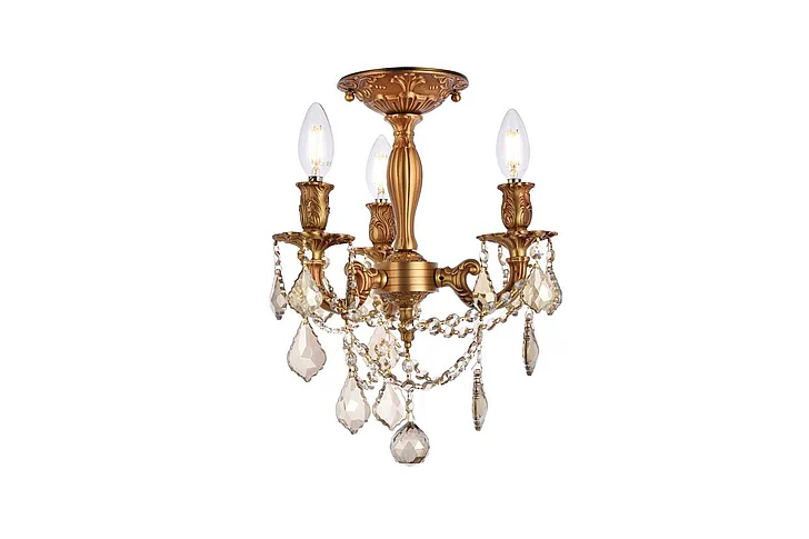 Elegant Rosalia 3 Light French Gold Flush Mount Golden Teak (Smoky) Royal Cut Crystal 9203F13FG-GT/RC