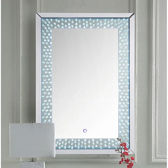 ACME Nysa Accent Mirror with LED in Mirrored and Faux Crystals 97591