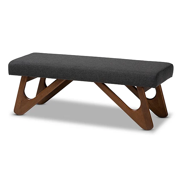 Baxton Studio Rika Dark Grey Upholstered Brown Boomerang Bench 9777