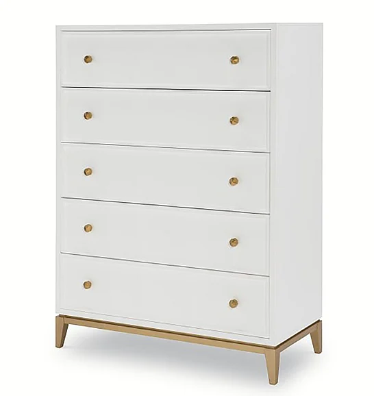 Legacy Chelsea Drawer Chest in White with Gold Accents 9781-2200
