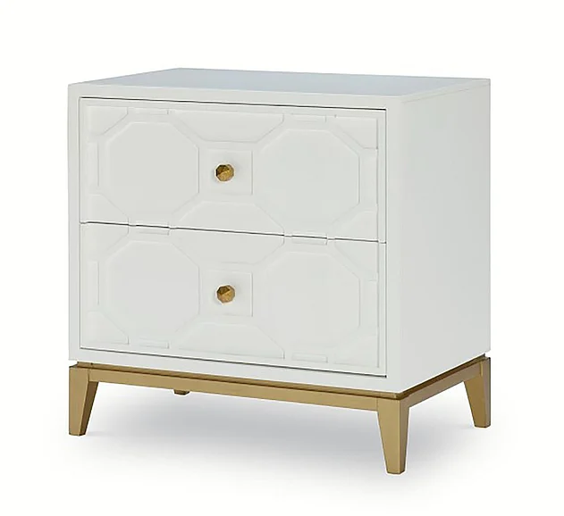 Legacy Chelsea Nightstand w/Decorative Lattice in White with Gold Accents 9781-3100